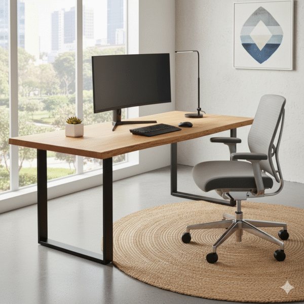 Modern Wooden Office Desk with Minimalist Black Frame
