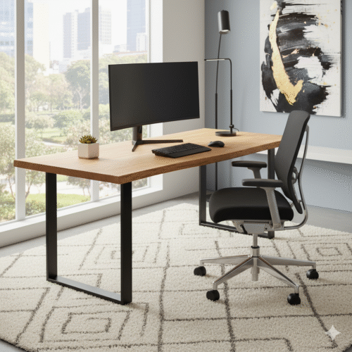 Modern Wooden Office Desk with Minimalist Black Frame