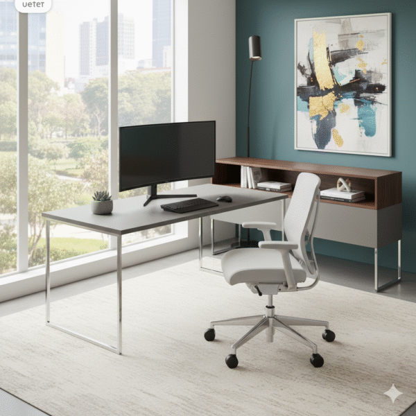 Modern Wooden Office Desk with Minimalist Black Frame